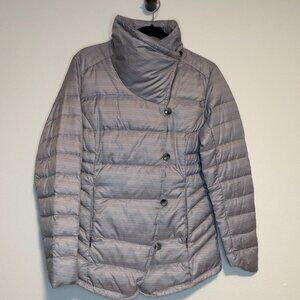 NAU Gray Quilted Down Puffer Jacket with Shawl Collar and Snap Front